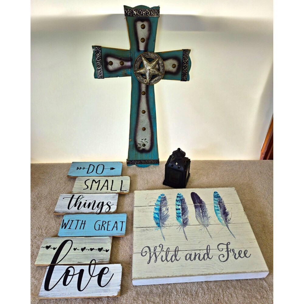 Rustic Distressed Wood Vertical Wall Sign "Do Small Things" + "Wild and Free"